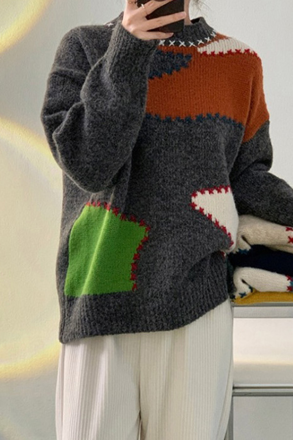 크루 스티치 넥 도톰 따뜻 니트 스웨터 (아이보리,베이지,그레이)S211126H005KN